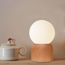 Opviq Lámpara de sobremesa de madera y cristal Beige y Blanco